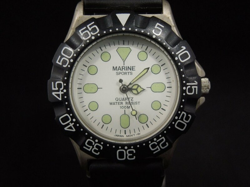 ★Ｗ―３２９★腕時計　MARINE SPORTS 6010 100M QUARTZ/クォーツ 3針 動作品 ダイバーウォッチ 潜水用防水機能 アナログ メンズ [60]