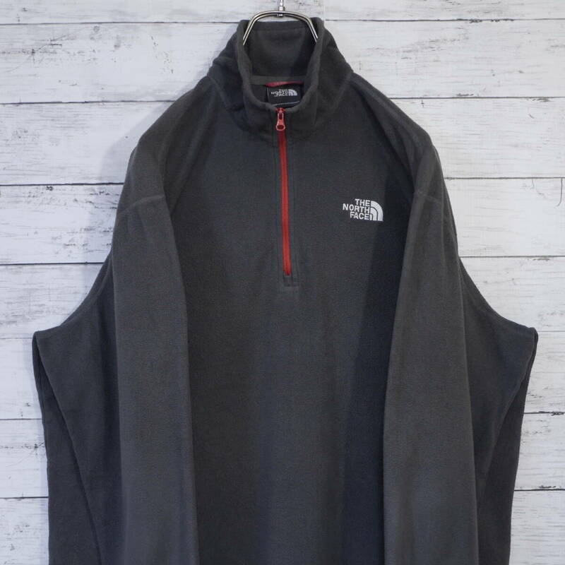 THE NORTH FACE ノースフェイス ポーラテック ハーフジップ プルオーバー インナーフリース MENS M チャコールグレー レッド 20202413