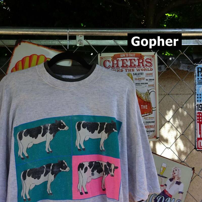 Gopher Tシャツ ホワイト M USA製 グリーン イラストプリント 牛 10081