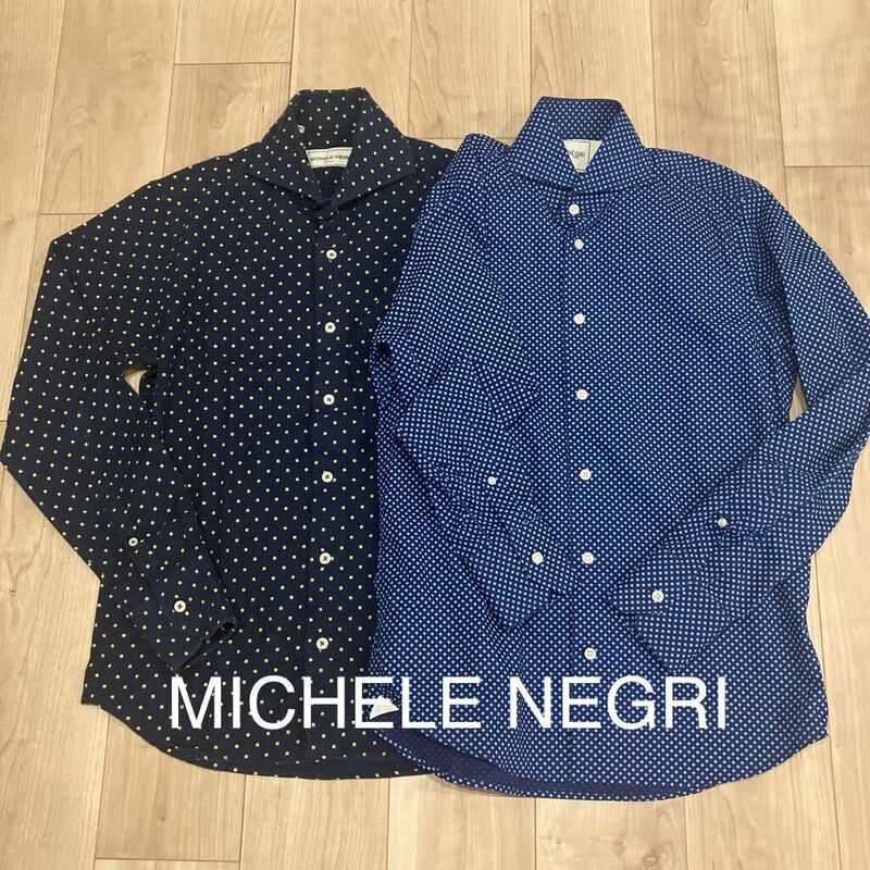 【2枚】MICHELENEGRI ミケーレネグリ シャツ コットン 長袖シャツ ドット