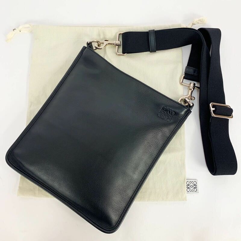 1円 ☆美品 希少☆ LOEWE ロエベ ショルダーバッグ バッグ メンズ NEW TOLEDO メッセンジャーバッグバッグ ブラック 黒 レザー 本革