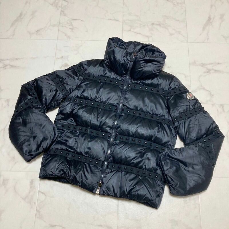 1円〜 極美品 MONCLER モンクレール スタッズ ダウンジャケット ブラック デカワッペン 黒 ブラック 肉厚 超希少モデル 廃盤 レア 一点物