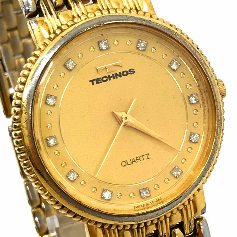 TECHNOS テクノス 腕時計 TE-063 クオーツ 18K CROWN 60g アナログ ラウンド ゴールド コレクション おしゃれ ファッション シンプル