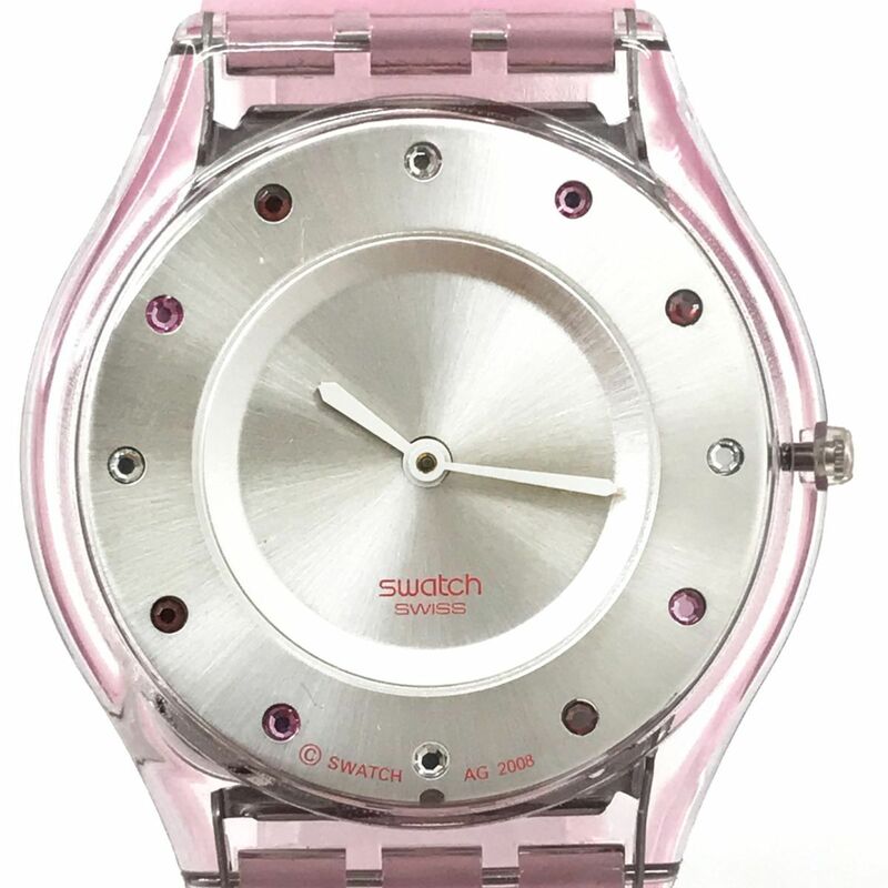 超美品 Swatch スウォッチ RUBY FLOW 腕時計 SFP111 クオーツ ピンク 花 フラワー 可愛い ストーン コレクション 電池交換済 動作確認済