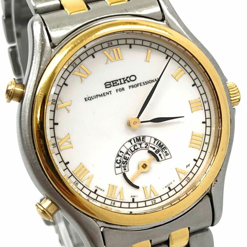 SEIKO セイコー EQUIPMENT FOR PROFESSIONAL 腕時計 8M11-6000 クオーツ アナログ ラウンド ゴールド ヴィンテージ コレクション