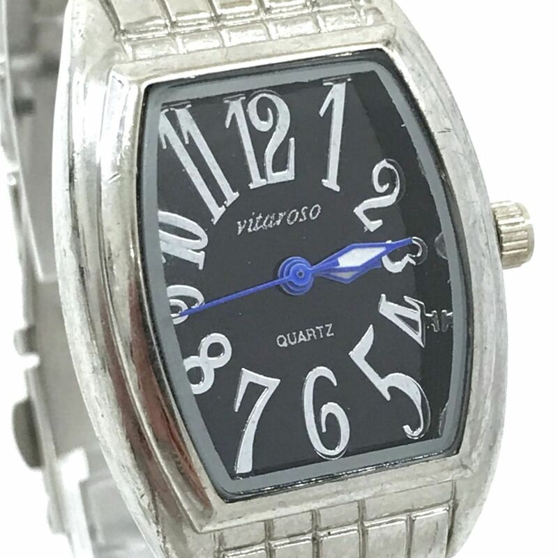Vitaroso 腕時計 クオーツ アナログ トノー ブラック シルバー ウォッチ コレクション おしゃれ 3針 シンプル 電池交換済み 動作確認済み