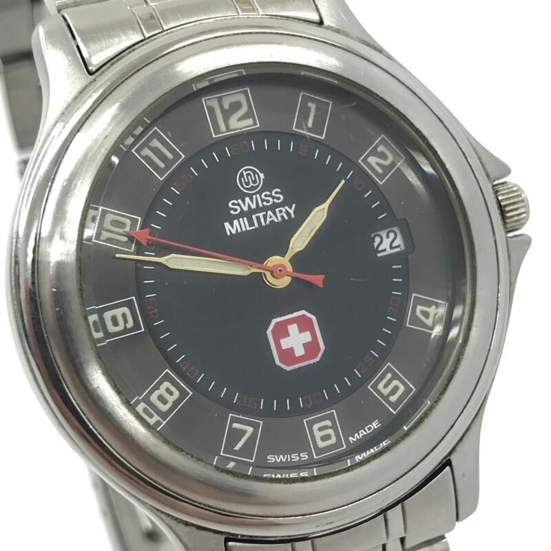 SWISS MILITARY スイスミリタリー 腕時計 8342 クオーツ アナログ ラウンド ブラック シルバー カレンダー コレクション おしゃれ シンプル