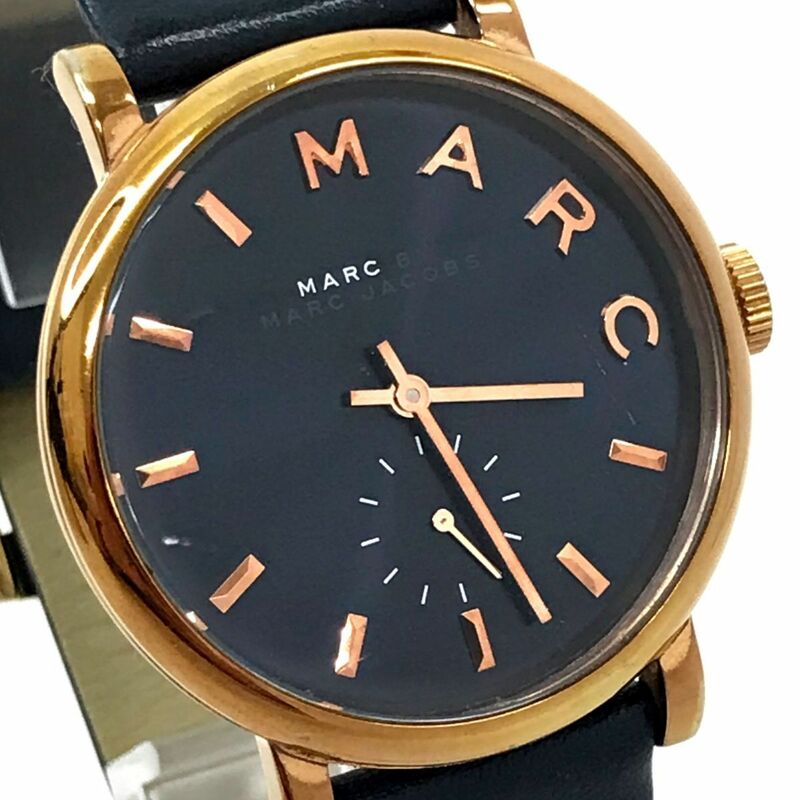 Marc by Marc Jacobs マークバイマークジェイコブス 腕時計 MBM1329 クオーツ ラウンド ネイビー ゴールド 電池交換済み 動作確認済み