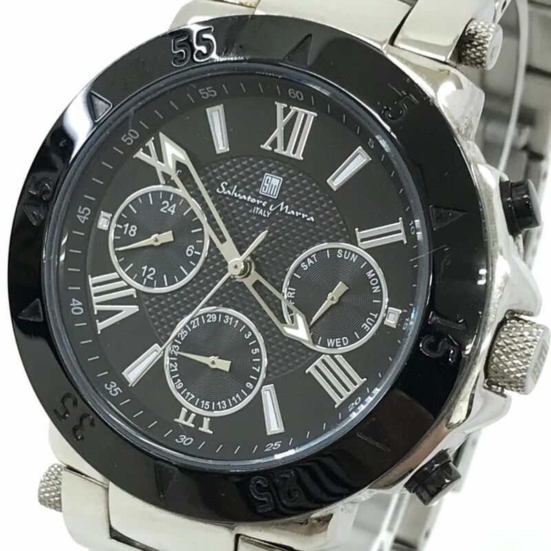 Salvatore Marra サルバトーレマーラ 腕時計 SM14118-1 クオーツ アナログ ラウンド ブラック シルバー コレクション 動作確認済み