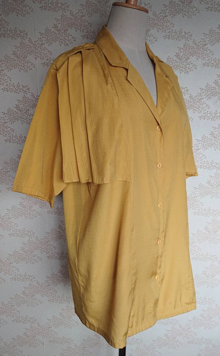 古着 シャツ プリーツ 半袖シャツ 開襟 開襟シャツ vintage ヴィンテージ 古着屋 マスタード からし ディジョン プリーツシャツ 半袖