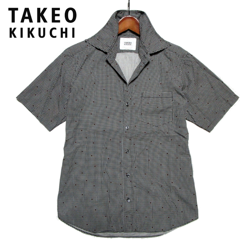 【タケオキクチ】 フローラルドット　半袖シャツ　コットン　サイズ3（L） ブラック系　日本製　TAKEO KIKUCHI　ワールド