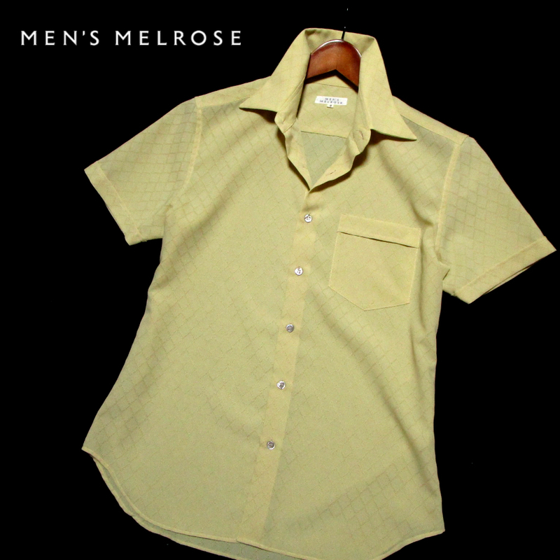 【メンズメルローズ】 メッシュバイアスチェック　半袖シャツ　清涼　サイズ3（M） ベージュ　日本製　Men’s Melrose