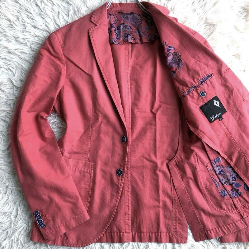 ジーステージ【イタリア製 サマージャケット 希少色】G-STAGE テーラードジャケット 赤 レッド 46 シングル 春夏 ペイズリー