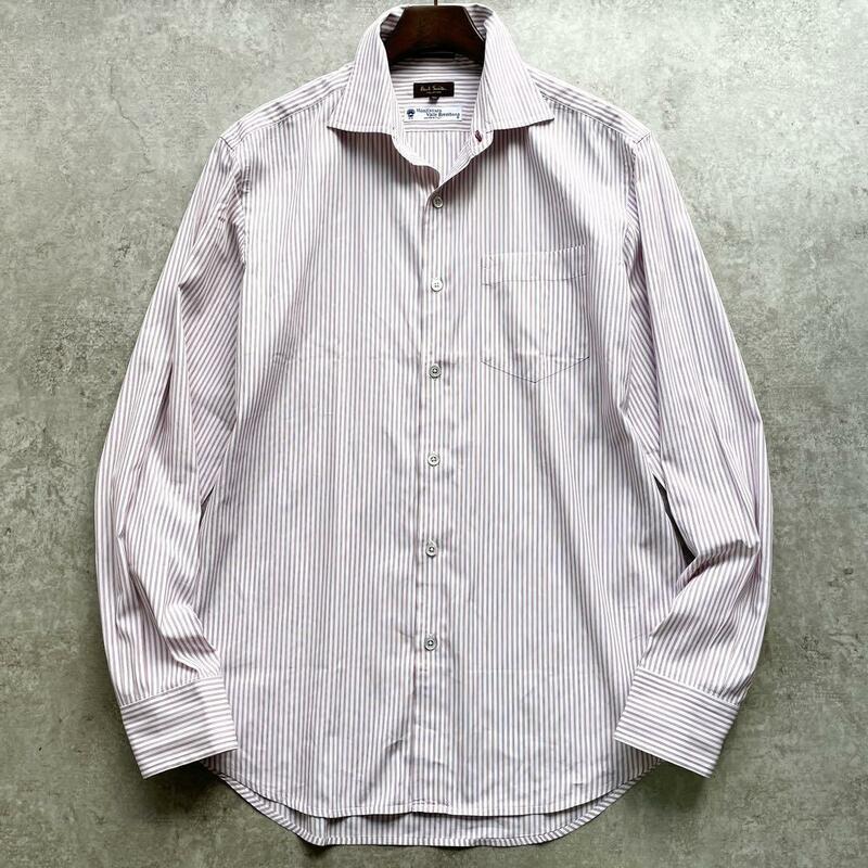 極美品■ポールスミス コレクション【XL】イタリア製生地 ストライプシャツ 長袖 Paul Smith collection 大きいサイズ ホワイト ピンク