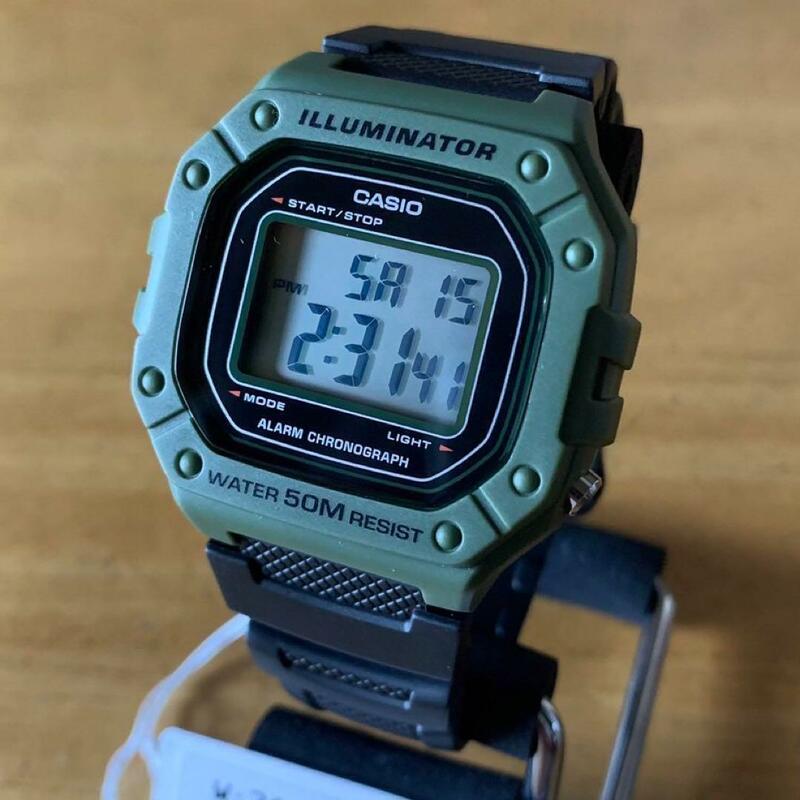 【新品・箱なし】カシオ CASIO 腕時計 メンズ レディース W-218H-3AV クォーツ ブラック モスグリーン