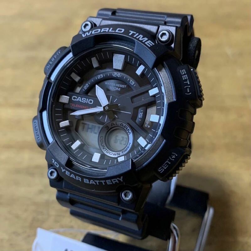【新品・箱無し】カシオ CASIO アナデジ クオーツ メンズ 腕時計 AEQ-110W-1A ブラック