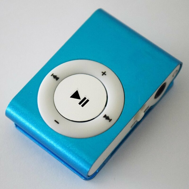 【ブルー】 MP3 プレイヤー 音楽 SDカード式 充電ケーブル付き 【ボタンホワイトタイプ】