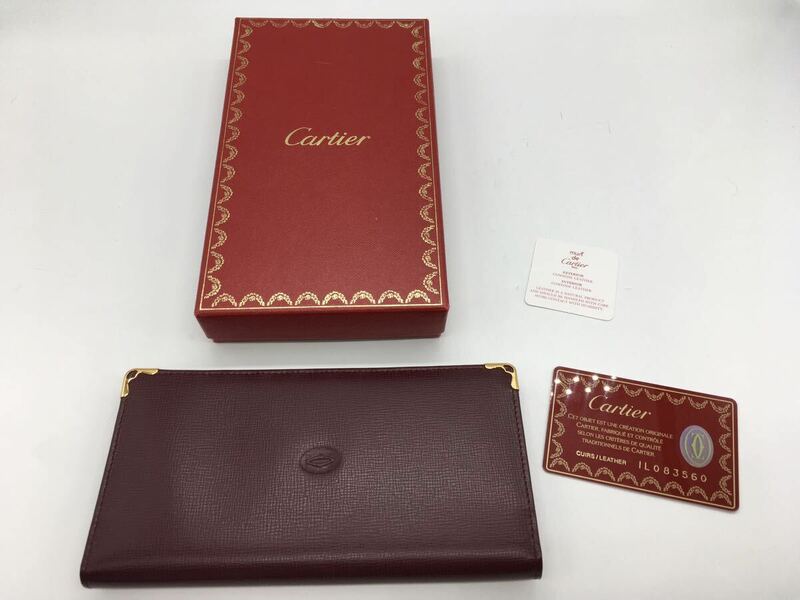 1円【Cartier 】財布 カルティエ レザー マストライン ボルドー 二つ折り財布 サイフ ウォレット 札入れ 長財布