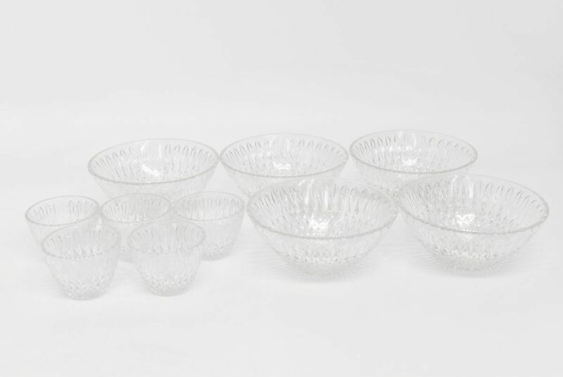 (810L 0527M4) 1円～ 未使用 HOYA CRYSTAL ホヤクリスタル そうめん 冷や麦 セット 5客揃 小鉢 中鉢 クリスタルガラス 食器