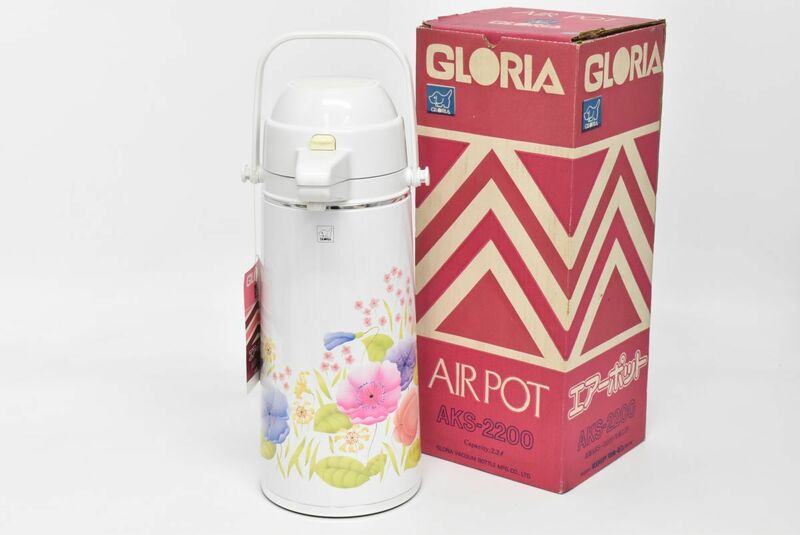 (810L 0527M3) 1円～ 未使用 GLORIA グロリア エアポット 魔法瓶 2.2L AKS-2200 茶器 花柄 昭和レトロ