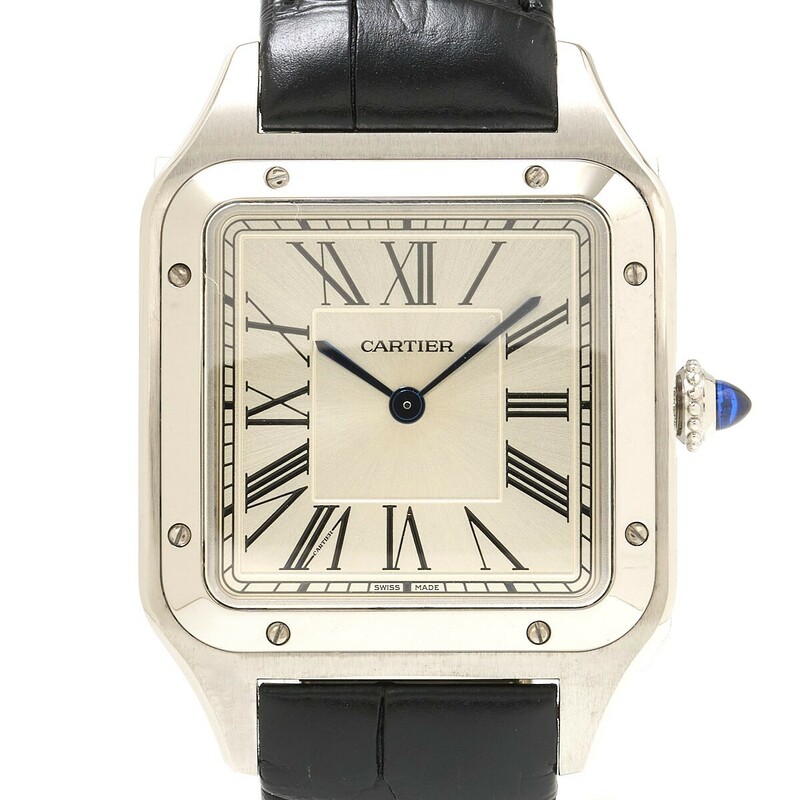 【半年間保証・仕上げ済】Cartier カルティエ サントスデュモン LM WSSA0022 SS×レザー シルバー文字盤×ブラック クオーツ 腕時計