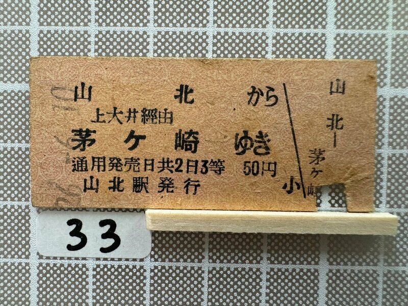 Ka33.【鉄道 硬券 乗車券】 山北 茅ヶ崎 上大井経由