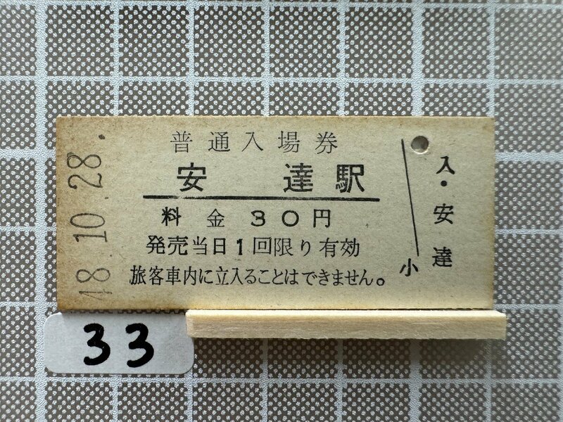 Kb33.【鉄道 硬券 入場券】 安達駅