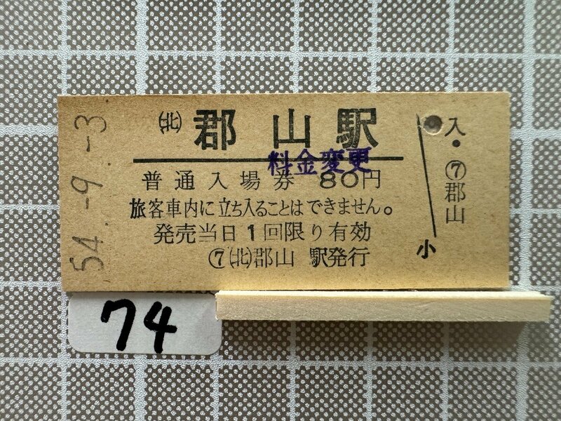 Kb74.【鉄道 硬券 入場券】 郡山駅