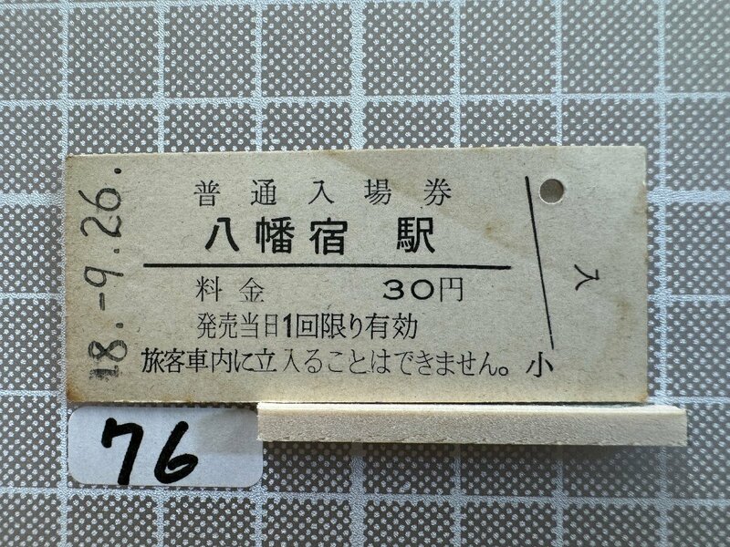 Mb76.【硬券 鉄道 入場券】 八幡宿駅