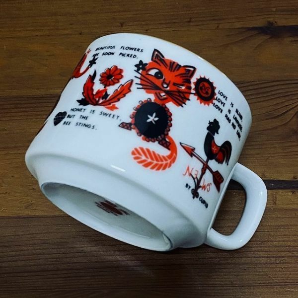 台湾レトロ◆大同製◆マグカップ 猫 象 赤/黒◆台湾食器◆ヴィンテージ a11030