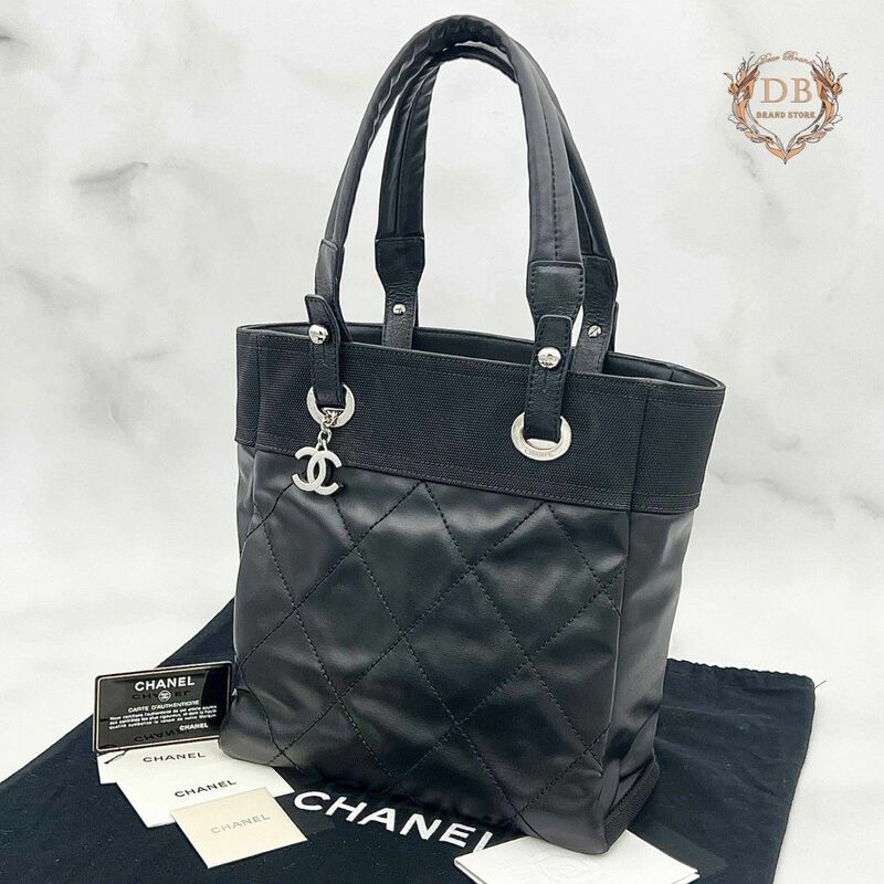 袋カード付☆ シャネル パリビアリッツ PM 肩掛け トートブラック シール有 ココマーク CHANEL 黒