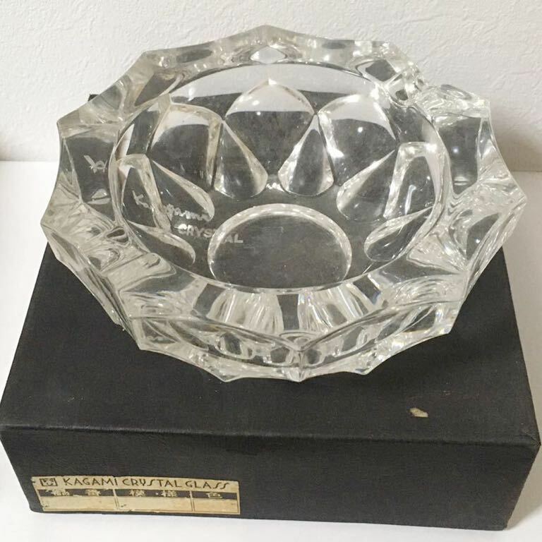 【即決】Kagami Crystal クリスタルガラス 大型 灰皿 未使用