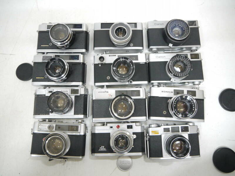 738 レンジファインダー フィルムカメラ 12台 まとめ Canon CANONET/konica AutoS1.6/AutoS/OLYMPUS 35-S/RICOH/Minolta/Petri/YASHICA