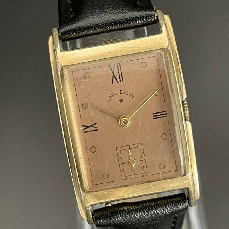 【名品】ロードエルジン/LORD ELGIN/ピンク/1950’s/アンティーク/スクエア/cal.559/手巻/14KGF/金張/メンズ腕時計/男女兼用