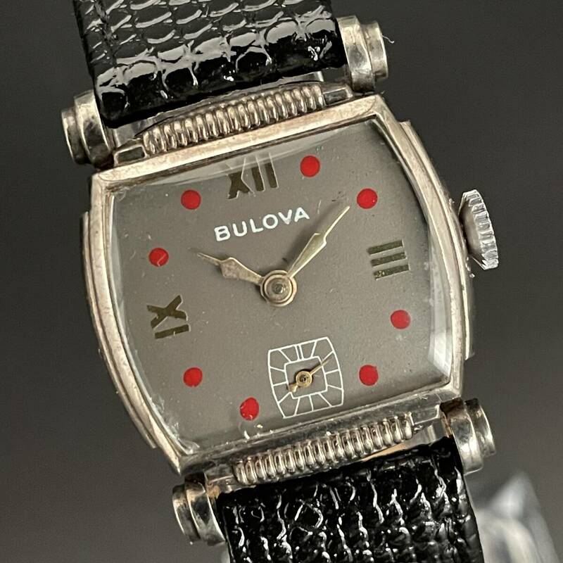 【レア】ブローバ/Bulova/1950’s/アンティーク/10KRGP/グレー文字盤/スクエア/24㎜/手巻き/10AN/ユニセックス腕時計/男女兼用