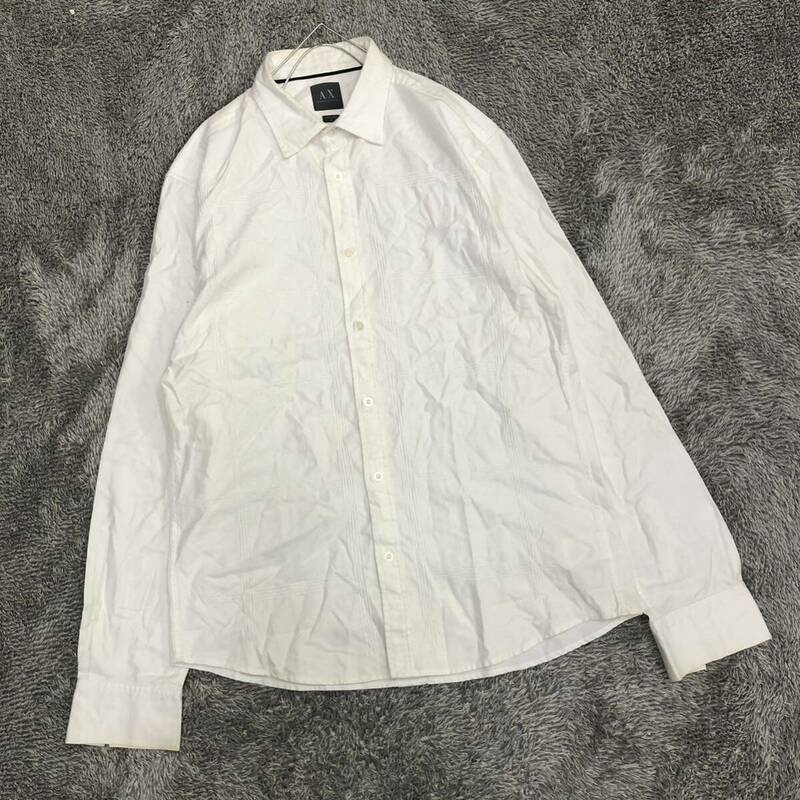 ARMANI EXCHANGE アルマーニエクスチェンジ デザインシャツ 長袖シャツ サイズM ホワイト 白 コットン メンズ トップス 最落なし （T19）