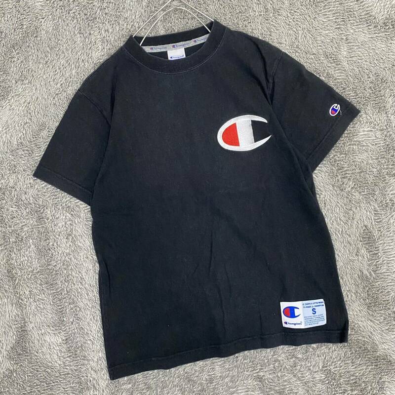 Champion チャンピオン Tシャツ 半袖カットソー ビッグロゴ サイズS ブラック 黒 メンズ トップス 最落なし （F20