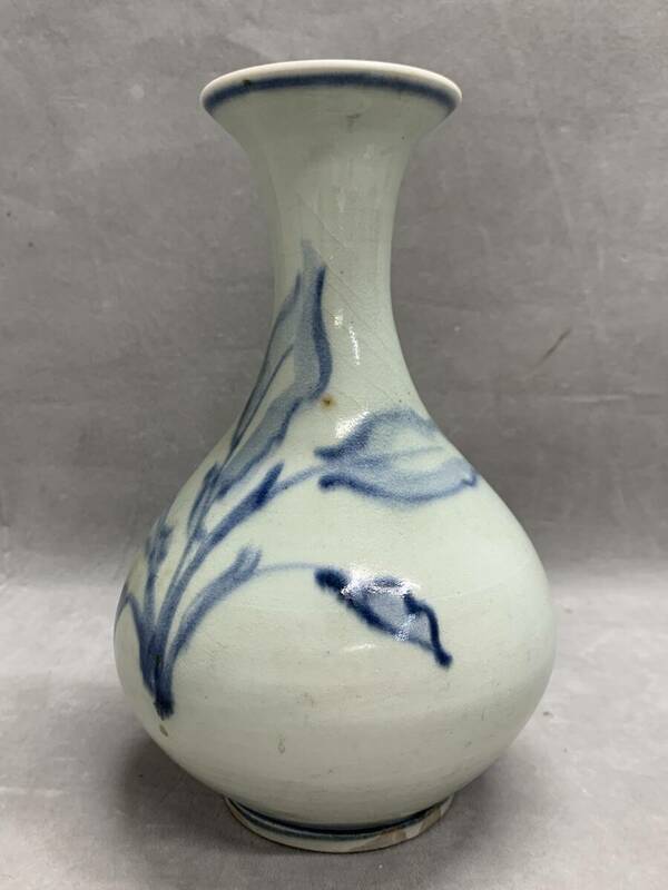 5＃E/4455　青花 花瓶 磁瓶 悠在銘 花器 染付 煎茶道具 陶瓷器 古美術　80サイズ
