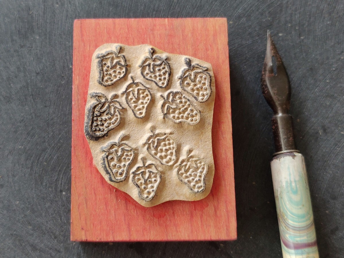 ミニ　イチゴ　苺　ストロベリー　フランス　アンティーク　子供　数え　スタンプ　ヴィンテージ　ハンコ　イラスト　素材　農家　古道具