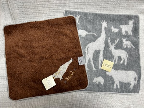 ☆新品☆KODUE HIBINO ひびのこずえ/可愛いハンドタオル動物 アニマル/２枚グレー＆茶
