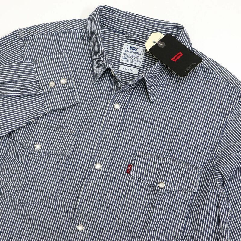 ★リーバイス Levis 新品 メンズ リラックスフィット ストライプ 長袖 ウエスタン シャツ Lサイズ [A1919-0030-JL] 一 二 弐★QWER★