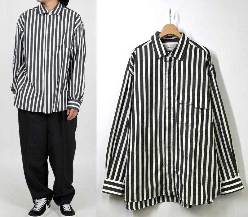 【22SS】no. ナンバー FLY FRONT DRESS SHIRT ストライプシャツ ビッグシルエット 2 ブラック ホワイト 黒 白 長袖シャツ