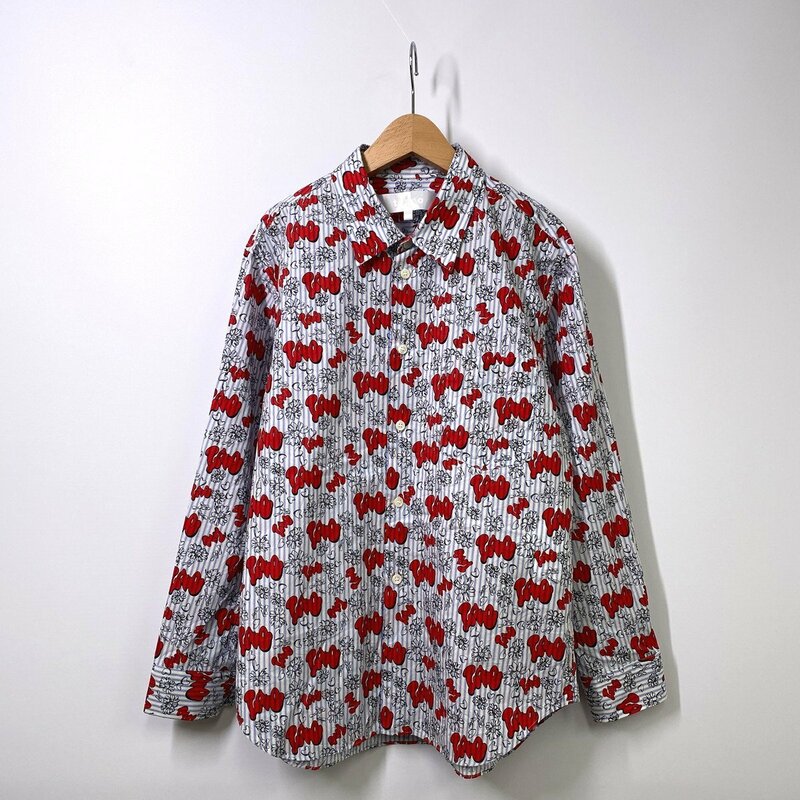 【22SS 美品】tao COMME des GARCONS SHUN SUDO 長袖ストライプシャツ M ブルー 青 総柄 シュンスドウ タオ コムデギャルソン