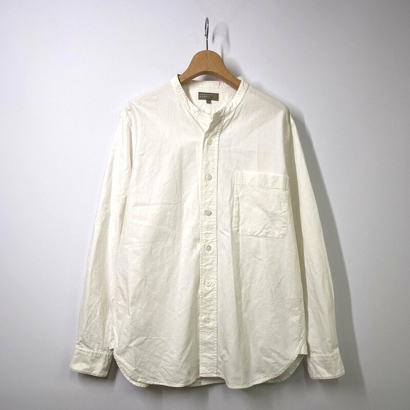 【メンズ M】MARGARET HOWELL マーガレットハウエル バンドカラーシャツ オックスフォードシャツ ホワイト 白 長袖シャツ