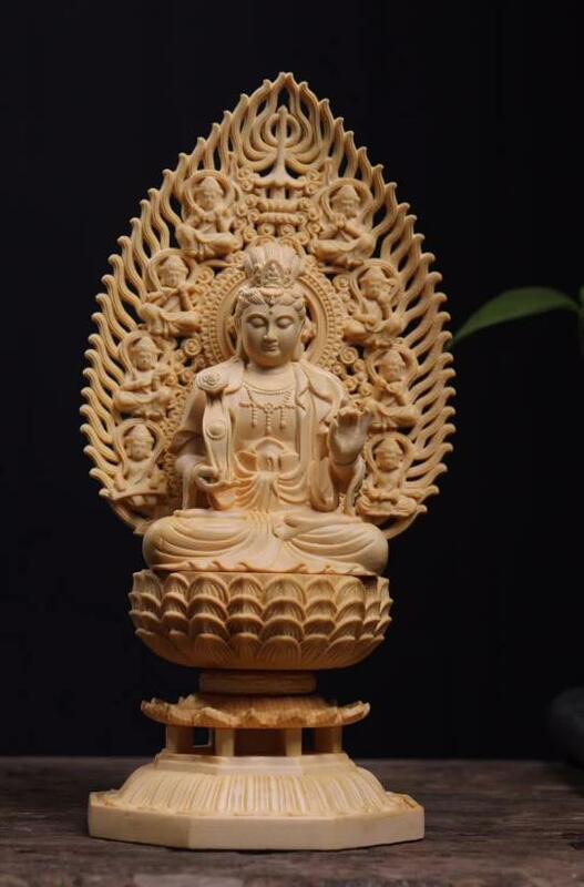 仏教美術 精密彫刻 仏像 手彫り 木彫仏像 普賢菩薩座像 高さ約28.5cm