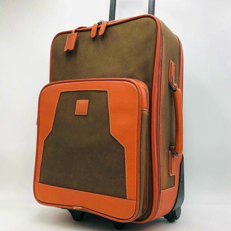 1円~ dunhill ダンヒル 機内可 メンズ ビジネスバッグ キャリーケース スーツケース 旅行鞄 レザー 本革 キャンバス 大容量 2輪 鍵付 茶