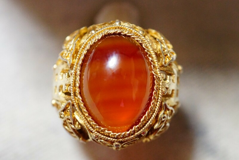 338 天然瑪瑙 ゴールドカラー リング 指輪 ヴィンテージ アクセサリー SILVER刻印 アンティーク 天然石 色石 宝石 カラーストーン 装飾品