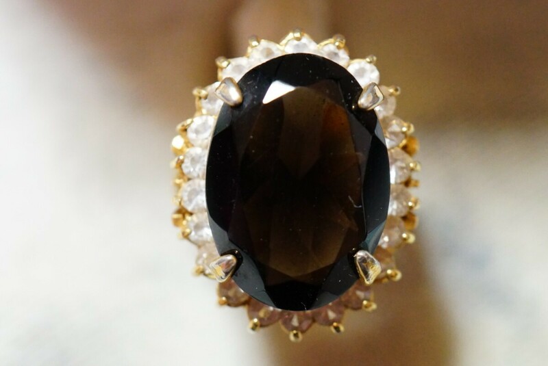 1164 天然スモーキークォーツ ゴールドカラー リング 指輪 ヴィンテージ アクセサリー 天然石 色石 宝石 カラーストーン 装飾品