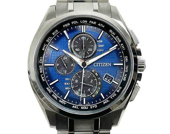 CITIZEN シチズン ATTESA アテッサ メンズ 腕時計 H804-T018696 エコドライブ 電波ソーラー クロノグラフ デイト ネイビー文字盤 稼動品