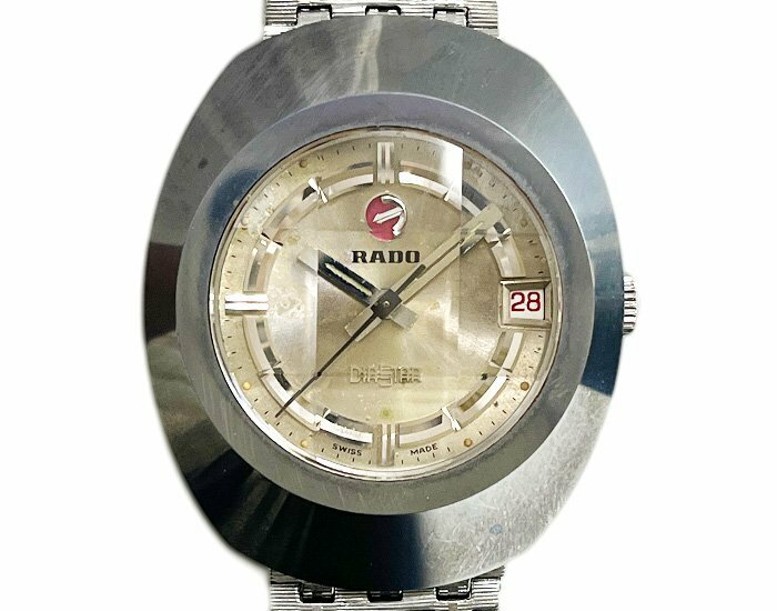 RADO ラドー メンズ 腕時計 DIASTAR ダイヤスター シルバー文字盤 カットガラス ラウンド デイト 3針 自動巻き AT 純正ベルト 稼動品